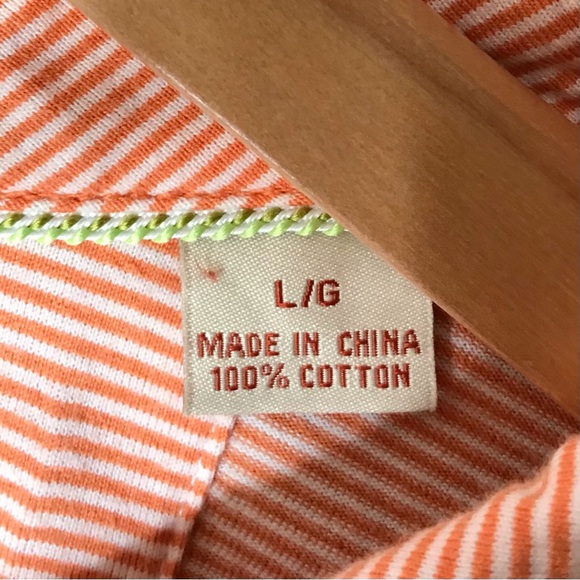 Tommy Bahama Cotton Polo Shirt Orange Cream Stripes Golf Travel Men’s Large - Picture 5 of 11